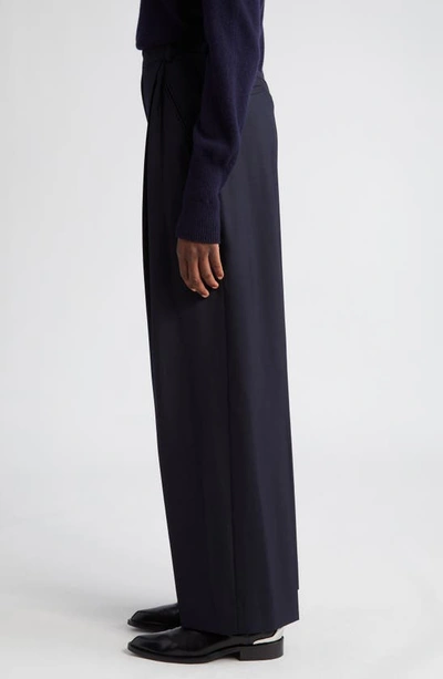 Shop Victoria Beckham Pleated Wide Leg Trousers In Midnight