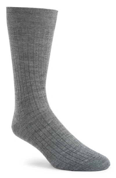 Shop Canali Wool Blend Rib Dress Socks In Grey