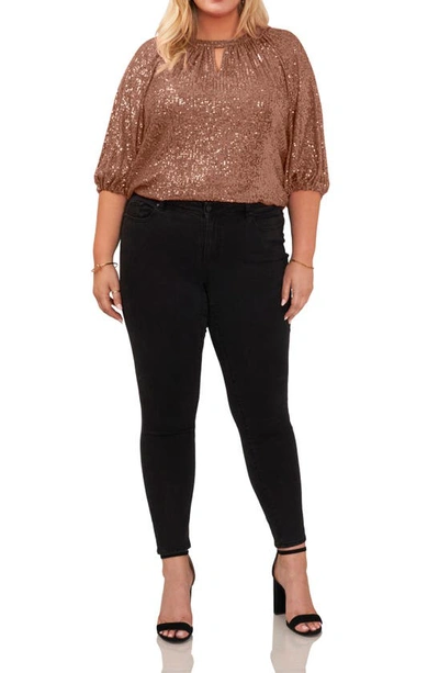 Shop Vince Camuto Sequin Keyhole Top In Foxtrot