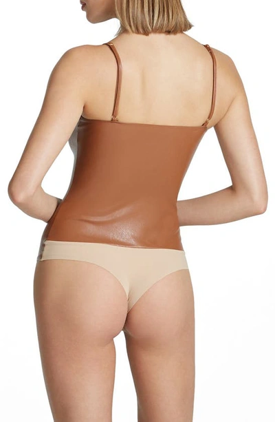 Shop Commando Faux Leather Camisole Bodysuit In Cocoa