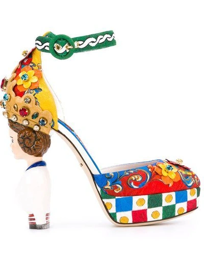 Shop Dolce & Gabbana Carretto Siciliano Print Pumps - Multicolour
