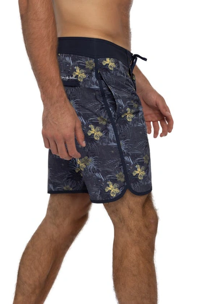 Travismathew Becan Ruins Scallop Swim Trunks In Heather Dress Blues