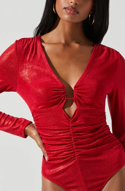 Shop Astr Josie Keyhole Bodysuit In Red