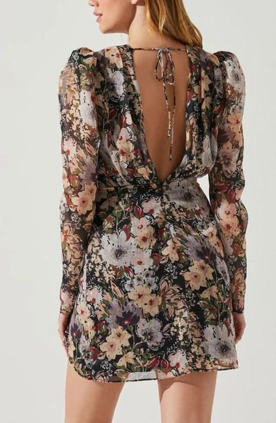 Shop Astr Cindy Floral Long Sleeve Minidress In Navy Taupe Floral