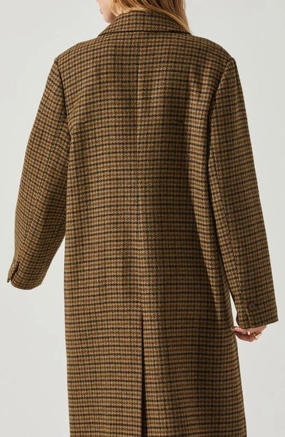 Shop Astr Sonya Houndstooth Longline Coat In Brown Olive