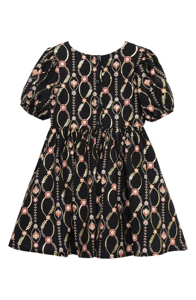 Peek Aren't You Curious Kids' Infinity Vine Floral Print Puff Sleeve Dress In Black Print