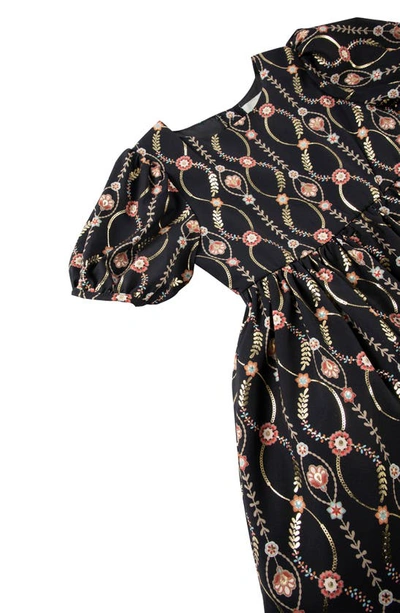 Peek Aren't You Curious Kids' Infinity Vine Floral Print Puff Sleeve Dress In Black Print