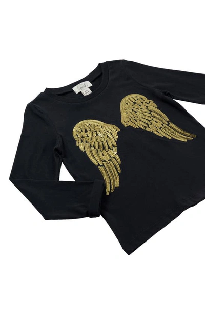 Shop Peek Aren't You Curious Kids' Sequin Angel Wings Long Sleeve Top & Bubble Skirt Set In Black