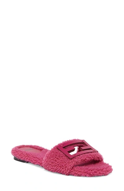 Shop Fendi Baguette Genuine Shearling Slide Sandal In Pink