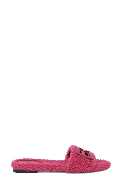 Shop Fendi Baguette Genuine Shearling Slide Sandal In Pink