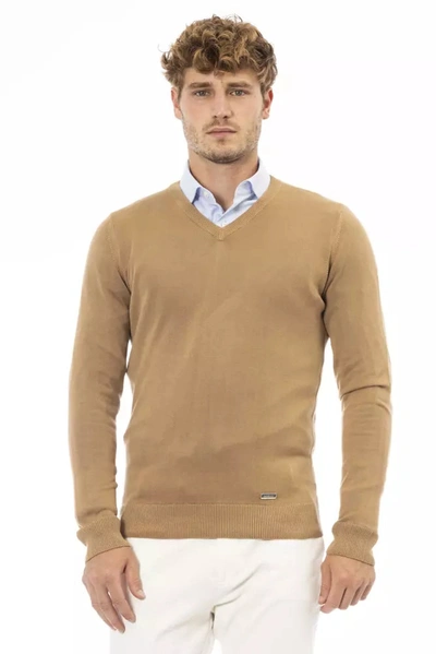 Shop Baldinini Trend Beige V-neck Modal Cashmere Men's Sweater