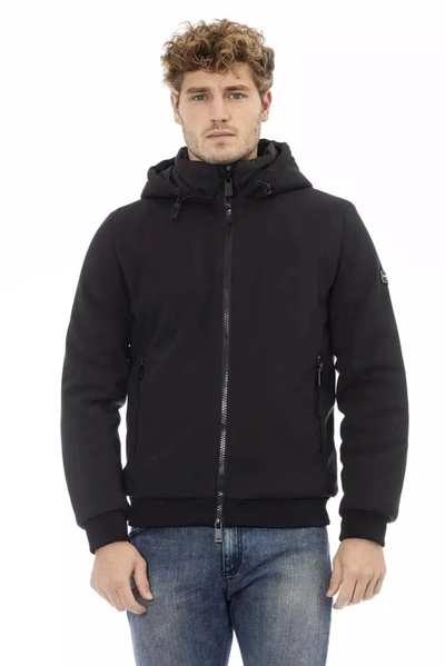 Shop Baldinini Trend Sleek Monogram Zip Jacket With Threaded Men's Pockets In Black