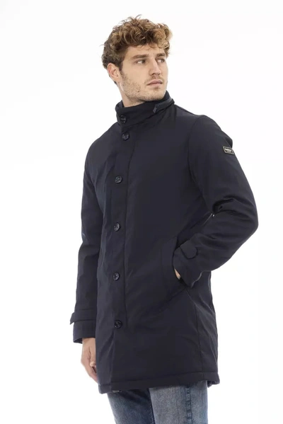 Shop Baldinini Trend Sleek Monogram Long Jacket In Men's Blue