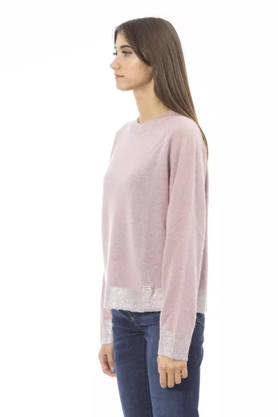 Shop Baldinini Trend Chic Crew Neck Monogram Sweater In Women's Pink