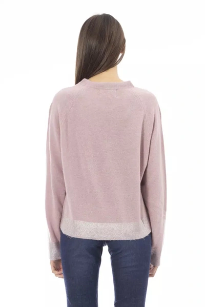 Shop Baldinini Trend Chic Crew Neck Monogram Sweater In Women's Pink