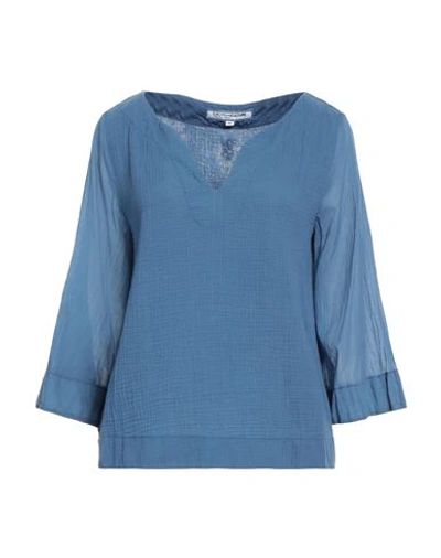 European Culture Woman Top Pastel Blue Size Xxl Cotton In Blue