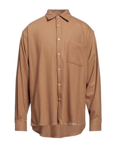 Shop Marni Man Shirt Camel Size 40 Virgin Wool, Polyamide, Elastane In Beige