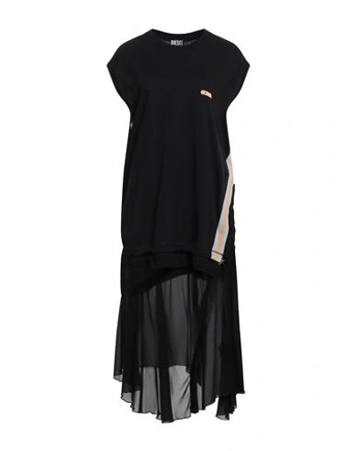 DIESEL DIESEL WOMAN MIDI DRESS BLACK SIZE L COTTON, VISCOSE, NYLON, ELASTANE, POLYESTER 
