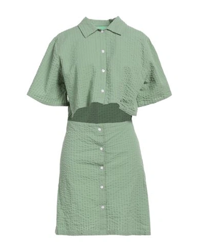 Shop Jjxx By Jack & Jones Woman Mini Dress Sage Green Size M Cotton