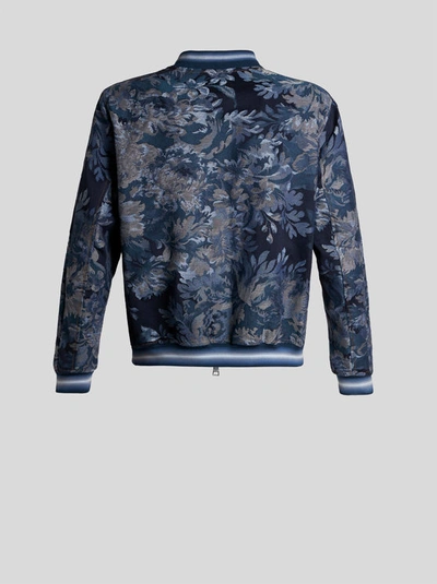 Shop Etro Floral Bomber Jacket With Intarsia In Navy Blue