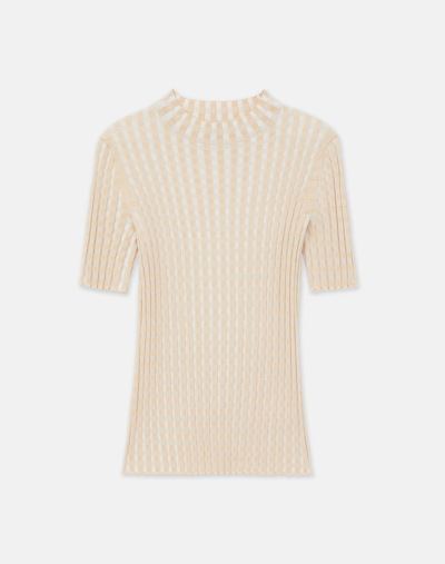 Shop Lafayette 148 Gingham Responsible Matte Crepe Short Sleeve Sweater In Pampas Plume