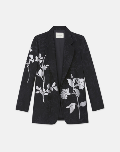 Shop Lafayette 148 Flora Bloom Metallic Jacquard Viscose-silk Blazer In Black