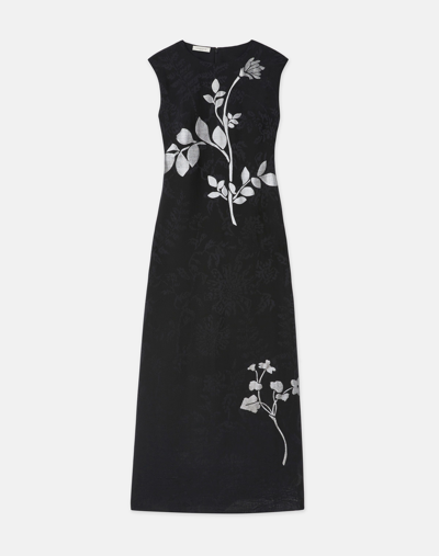 Shop Lafayette 148 Flora Bloom Metallic Jacquard Viscose-silk Dress In Black
