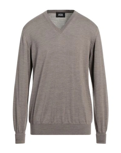 Shop Alpha Studio Man Sweater Dove Grey Size 44 Wool, Soft Leather
