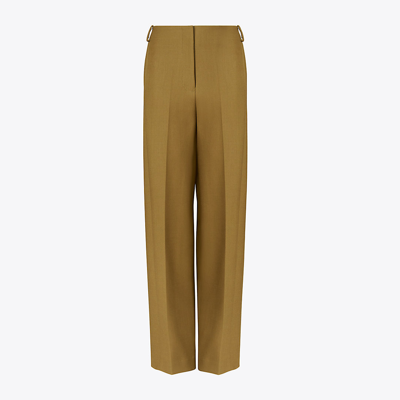 Shop Tory Burch Stretch Wool Pant In Deep Olive Green