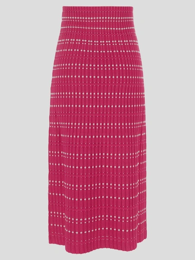 Shop Alexander Mcqueen Knit Long Skirt In Pinkwhite