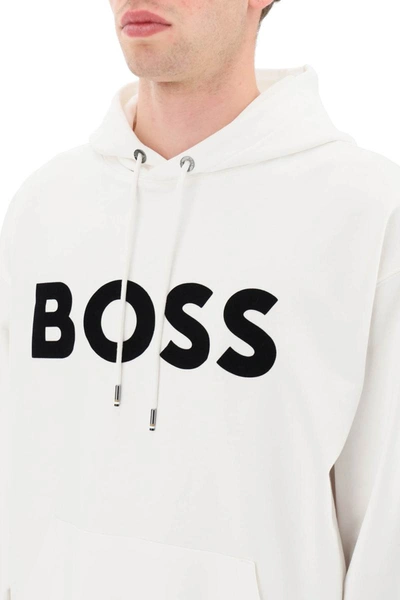 Shop Hugo Boss Boss 'sullivan' Logo Hoodie In White