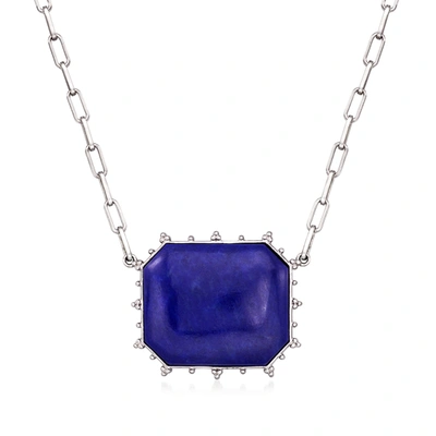 Shop Ross-simons Lapis Paper Clip Link Necklace In Sterling Silver In Blue