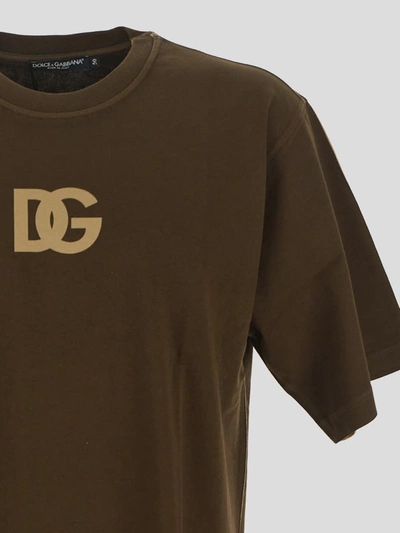 Shop Dolce & Gabbana Logo Print Cotton T-shirt In Marrone Scuro