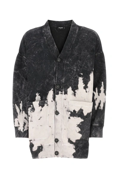 Dsquared2 Logo-print Bleached-effect Cardigan In 961