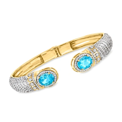 Shop Ross-simons Swiss Blue And White Topaz Cuff Bracelet In 18kt Gold Over Sterling