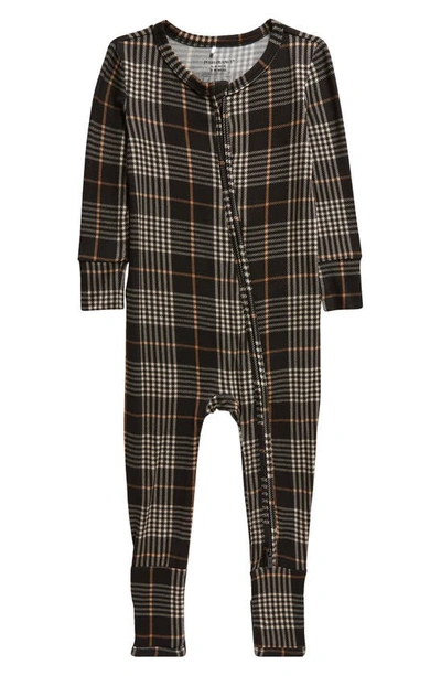 Shop Posh Peanut Sanders Plaid Fitted One-piece Convertible Footie Pajamas In Oxford