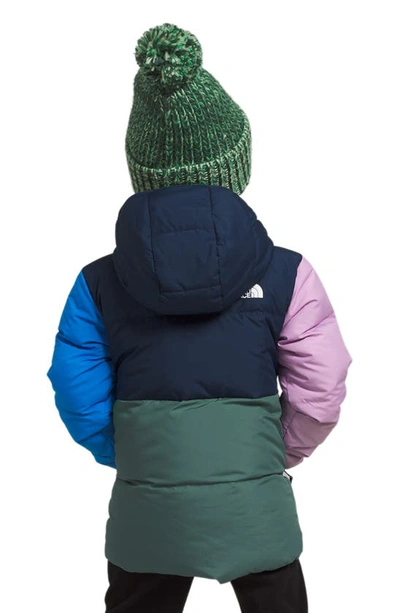 Shop The North Face Kids' North Hooded Water Repellent 600 Fill Power Down Recycled Polyester Jacket In Summit Navy