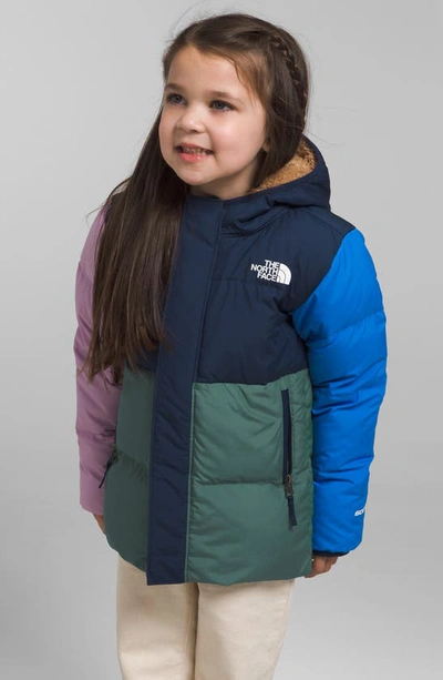 Shop The North Face Kids' North Hooded Water Repellent 600 Fill Power Down Recycled Polyester Jacket In Summit Navy