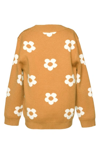 Shop Truly Me Kids' Intarsia Flower Crewneck Sweater In Bronze