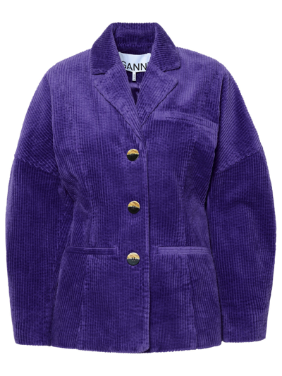 Shop Ganni Corduroy Purple Corduroy Blazer In Violet
