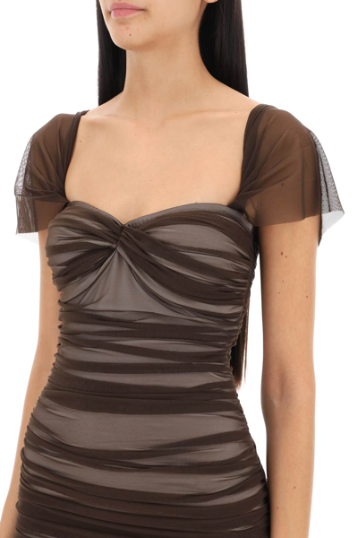 Shop Norma Kamali Walter Mini Mesh Dress In Chocolate (brown)