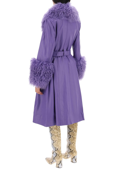 Shop Saks Potts Foxy Leather And Shearling Long Coat In Purple (purple)