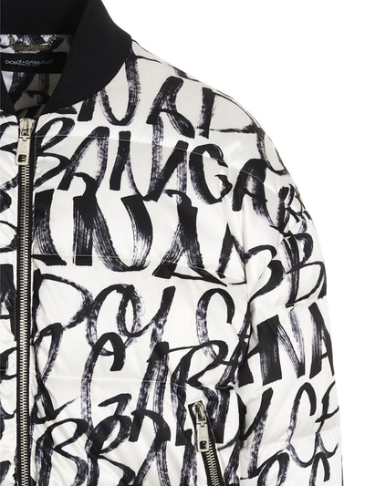 Shop Dolce & Gabbana Logo Bomber Jacket. In White/black