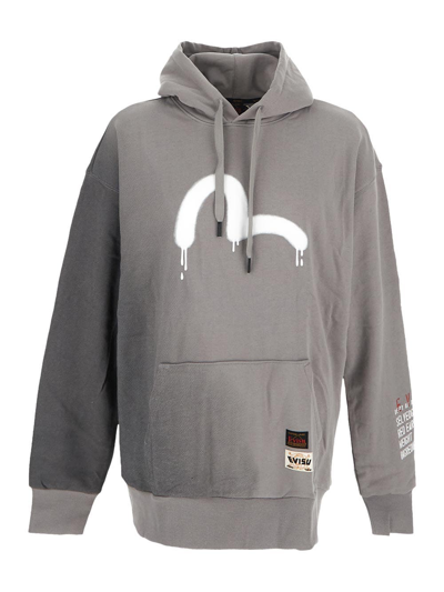 Shop Evisu Bi-toned Logo Hoodie In Grey