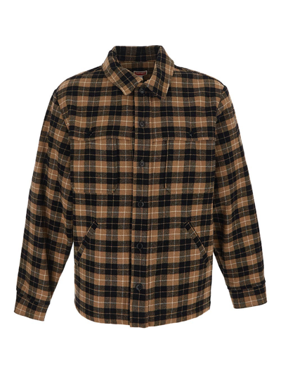 Shop Kenzo Check Overshirt In Brown