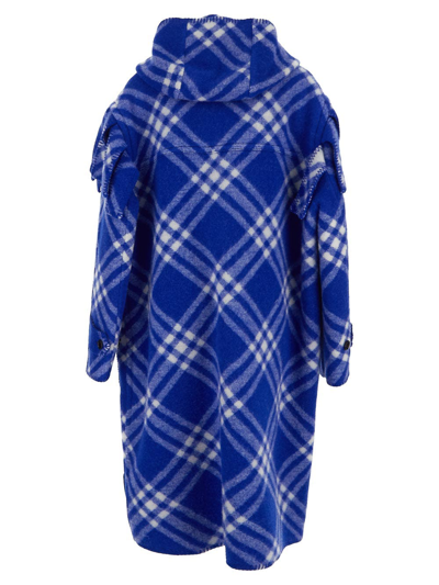 Shop Burberry Check Wool Blanket Cape In Blue