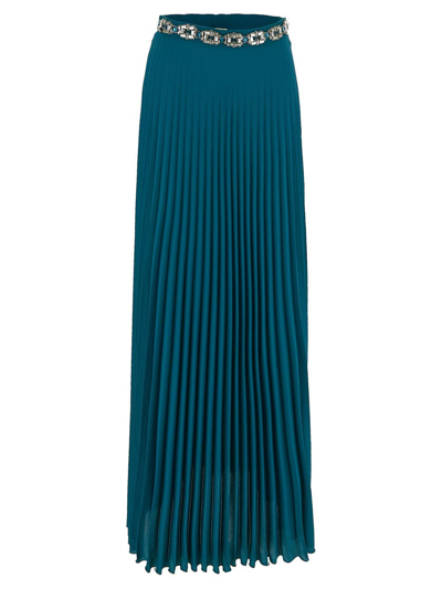 Shop Elisabetta Franchi Strass-embellished Pleated Skirt In Blue