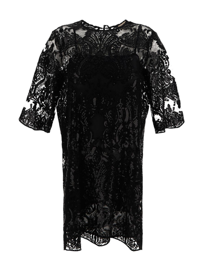Shop Semicouture Lace And Sequin Dress In Black