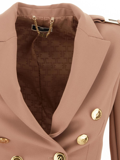 Shop Elisabetta Franchi Crepe Double-breasted Blazer In Pink