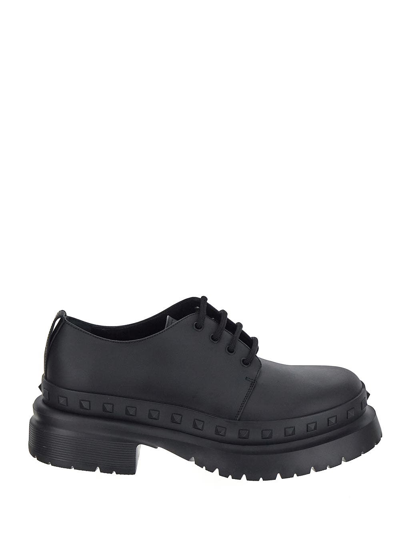 Shop Valentino Studded Plain Oxford Shoes In Black